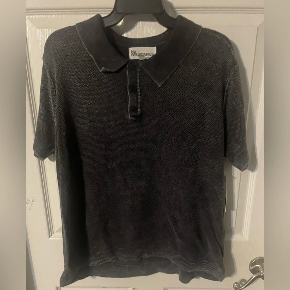 NWT No Boundaries Men’s Mesh Polo Sweater Gray Shadow Short Sleeve Cotton Size M